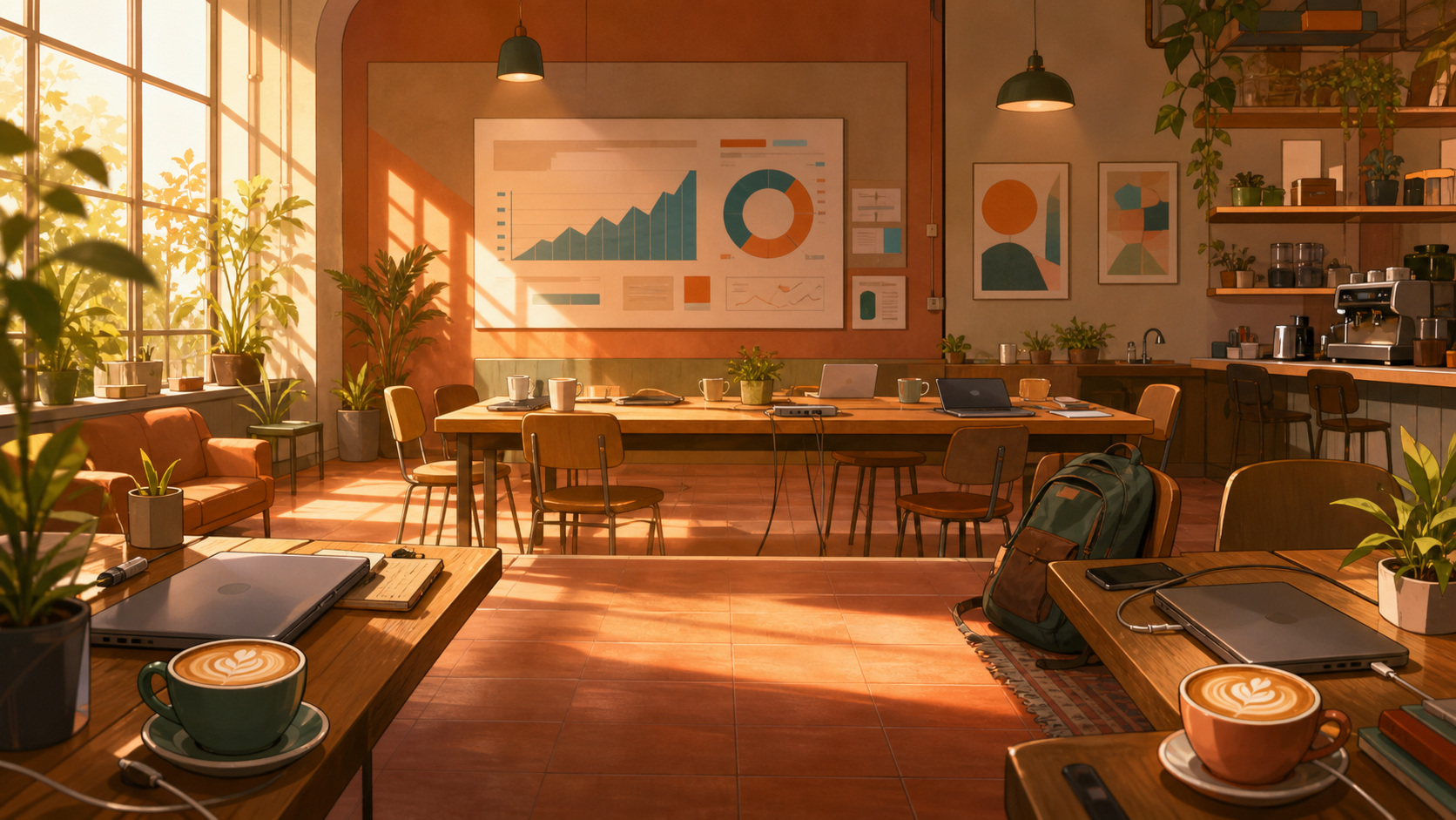 A warm, crowded founder café