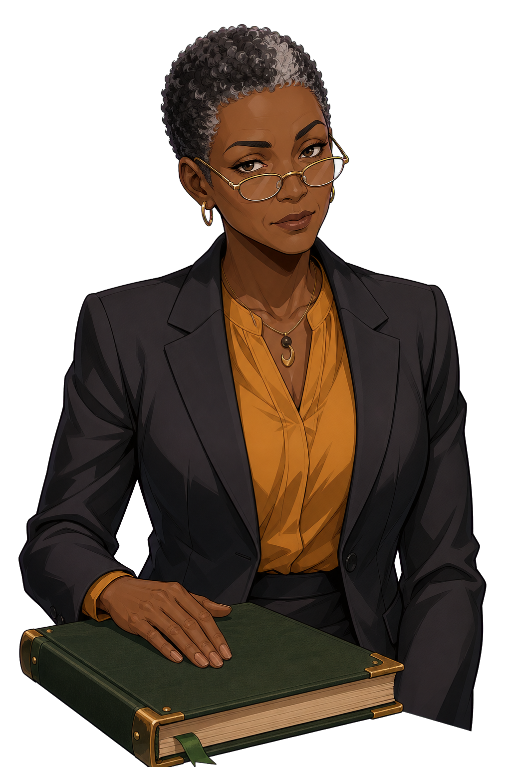 Nadia Osei holding her green paper ledger