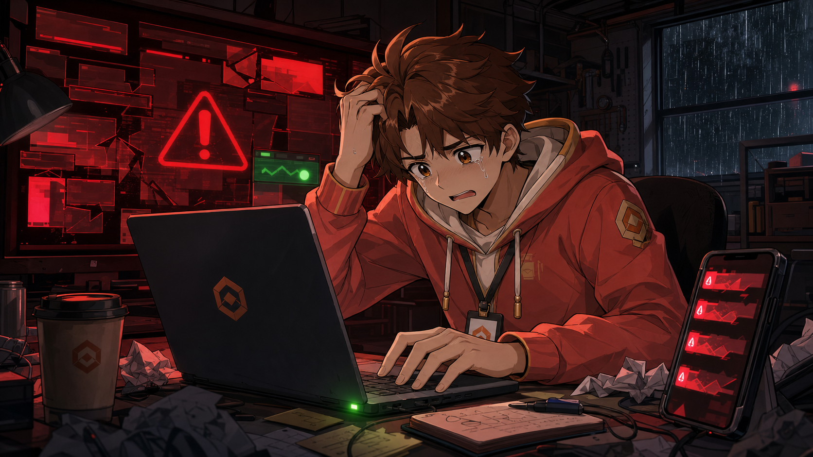 The Founder working alone late at night